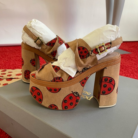 NEW Vivienne Westwood SS17 CORONATION SANDAL LADYBIRD PRINTED CANVAS IT36-UK3 - Picture 2 of 16